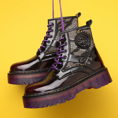 Faux Leather Lace Up Combat Boots Platform Women's Shoes