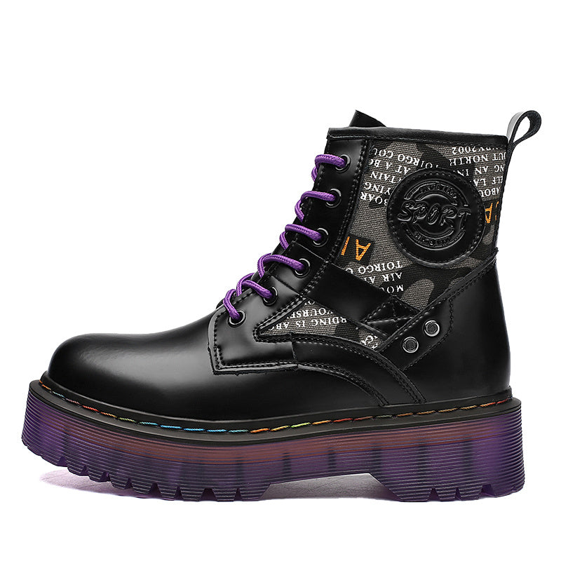 Faux Leather Lace Up Combat Boots Platform Women's Shoes