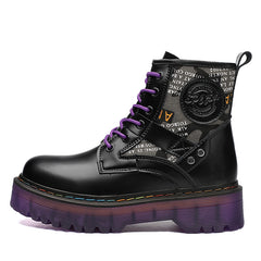 Faux Leather Lace Up Combat Boots Platform Women's Shoes