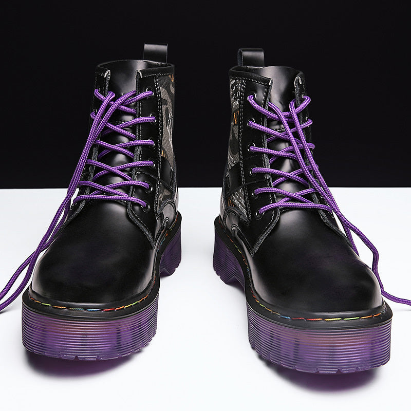 Faux Leather Lace Up Combat Boots Platform Women's Shoes