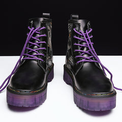 Faux Leather Lace Up Combat Boots Platform Women's Shoes