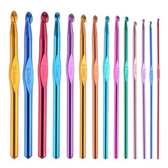 14pcs Aluminum Crochet Hook Knitting Needles Set Colored Crocheting Needle Tool