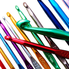 14pcs Aluminum Crochet Hook Knitting Needles Set Colored Crocheting Needle Tool