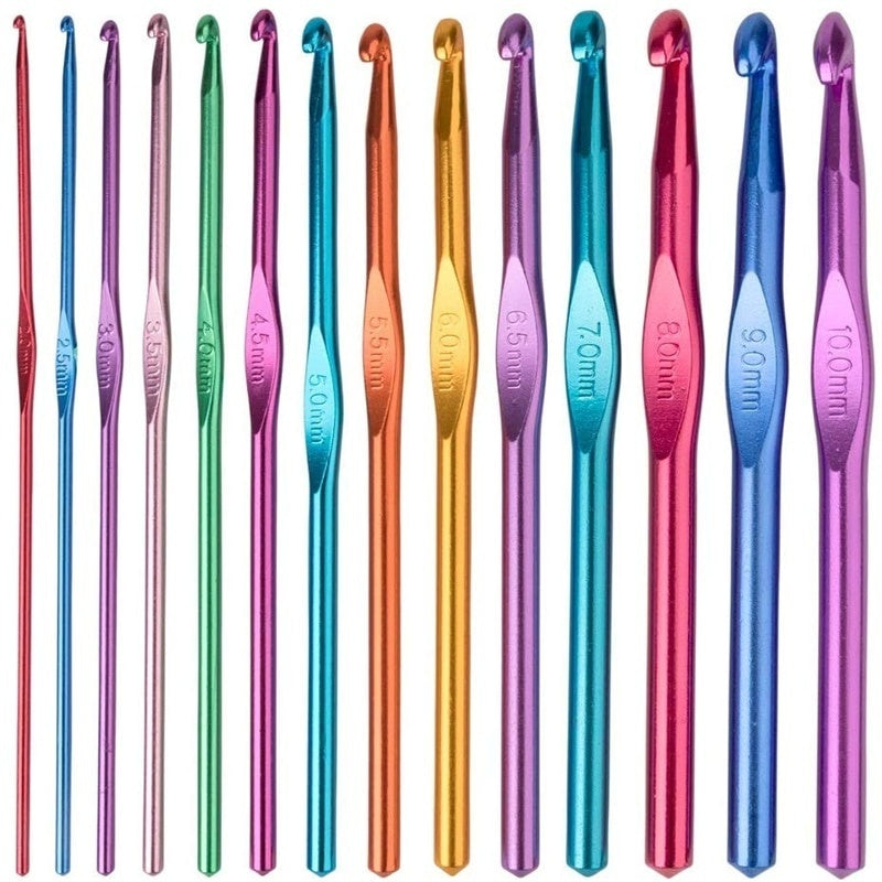 14pcs Aluminum Crochet Hook Knitting Needles Set Colored Crocheting Needle Tool