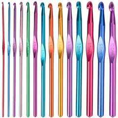 14pcs Aluminum Crochet Hook Knitting Needles Set Colored Crocheting Needle Tool