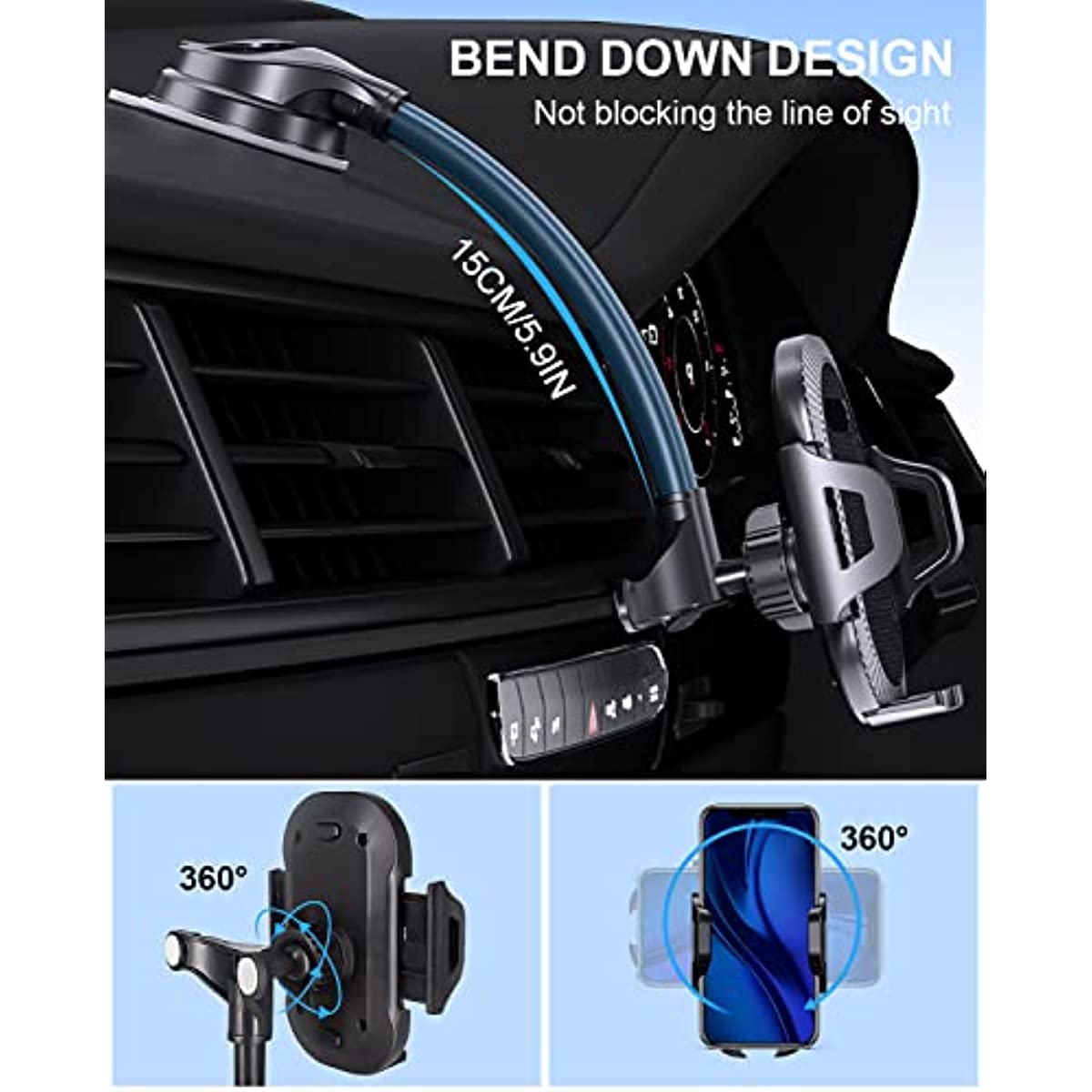 Gooseneck Car Phone Holder Windscreen Dashboard Mount