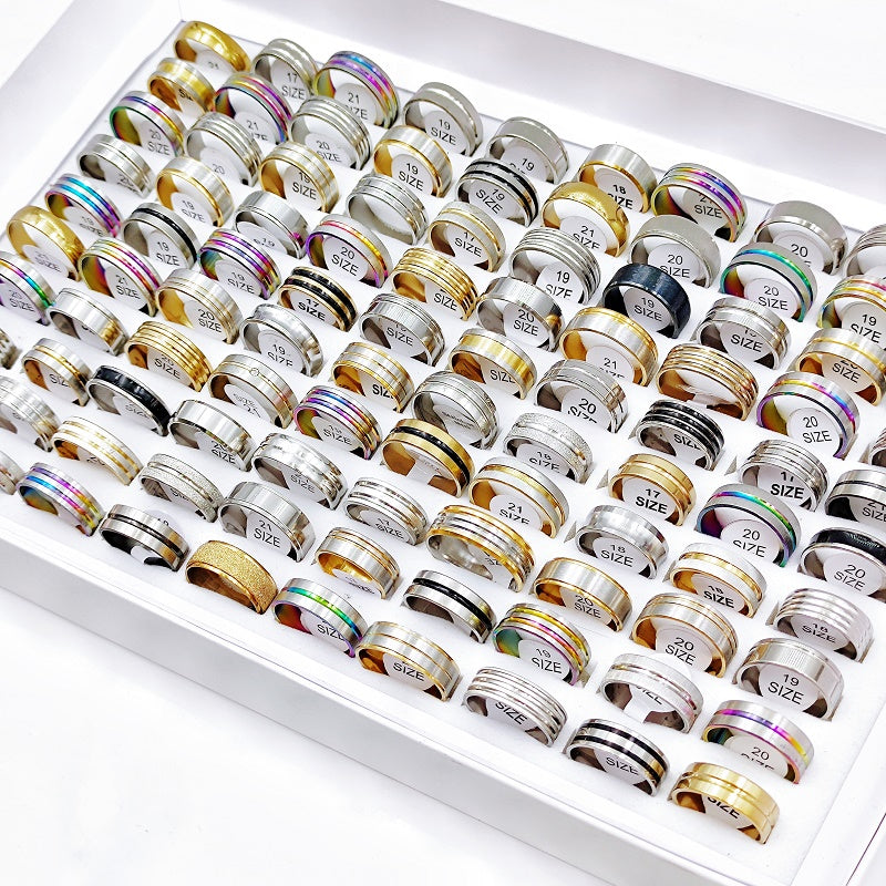 50Pcs Love Heart Stainless Steel Rings - Mix Style Colorful Luminous Stripe Jewe