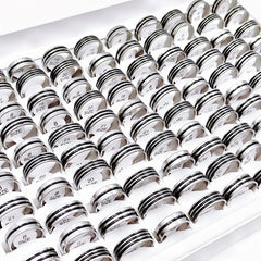 50Pcs Love Heart Stainless Steel Rings - Mix Style Colorful Luminous Stripe Jewe