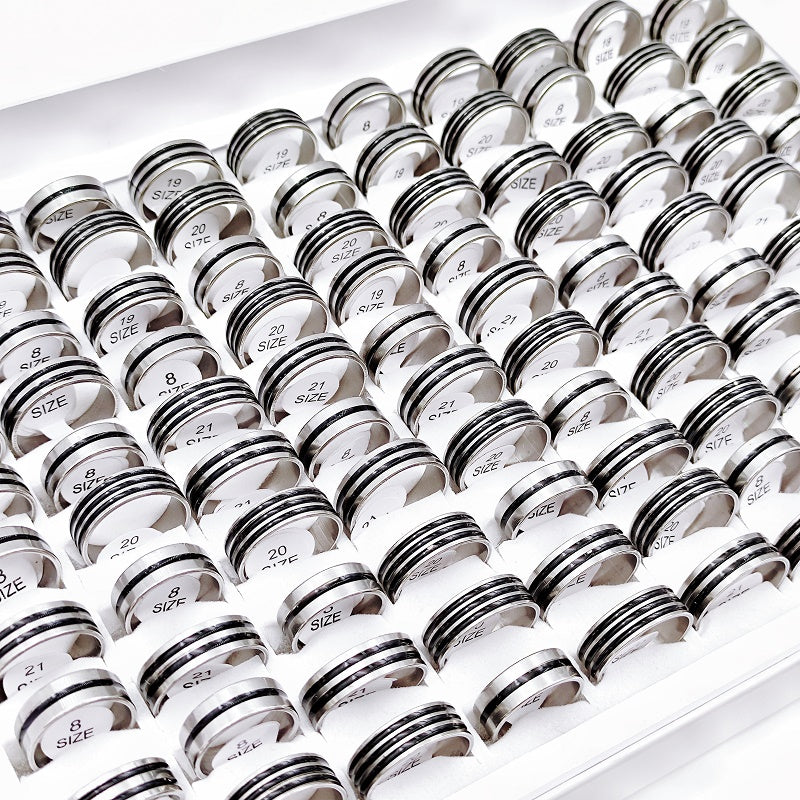 50Pcs Love Heart Stainless Steel Rings - Mix Style Colorful Luminous Stripe Jewe