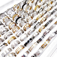 50Pcs Love Heart Stainless Steel Rings - Mix Style Colorful Luminous Stripe Jewe