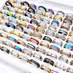 50Pcs Love Heart Stainless Steel Rings - Mix Style Colorful Luminous Stripe Jewe