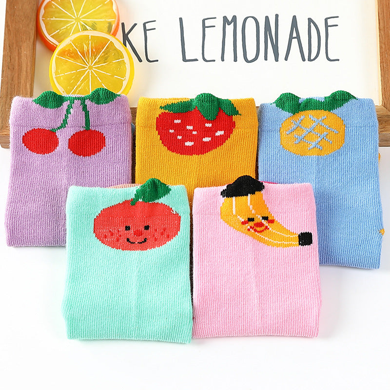 5 Pairs Kids Fruit Pattern Cotton Ankle Socks for Girls