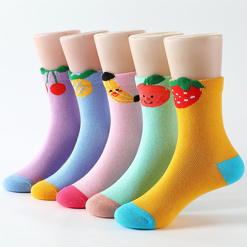 5 Pairs Kids Fruit Pattern Cotton Ankle Socks for Girls