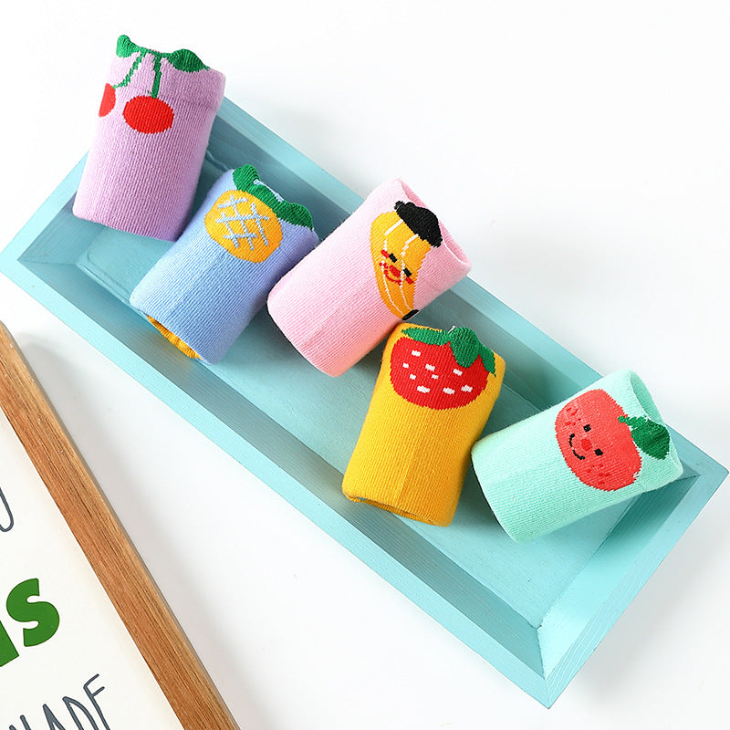 5 Pairs Kids Fruit Pattern Cotton Ankle Socks for Girls