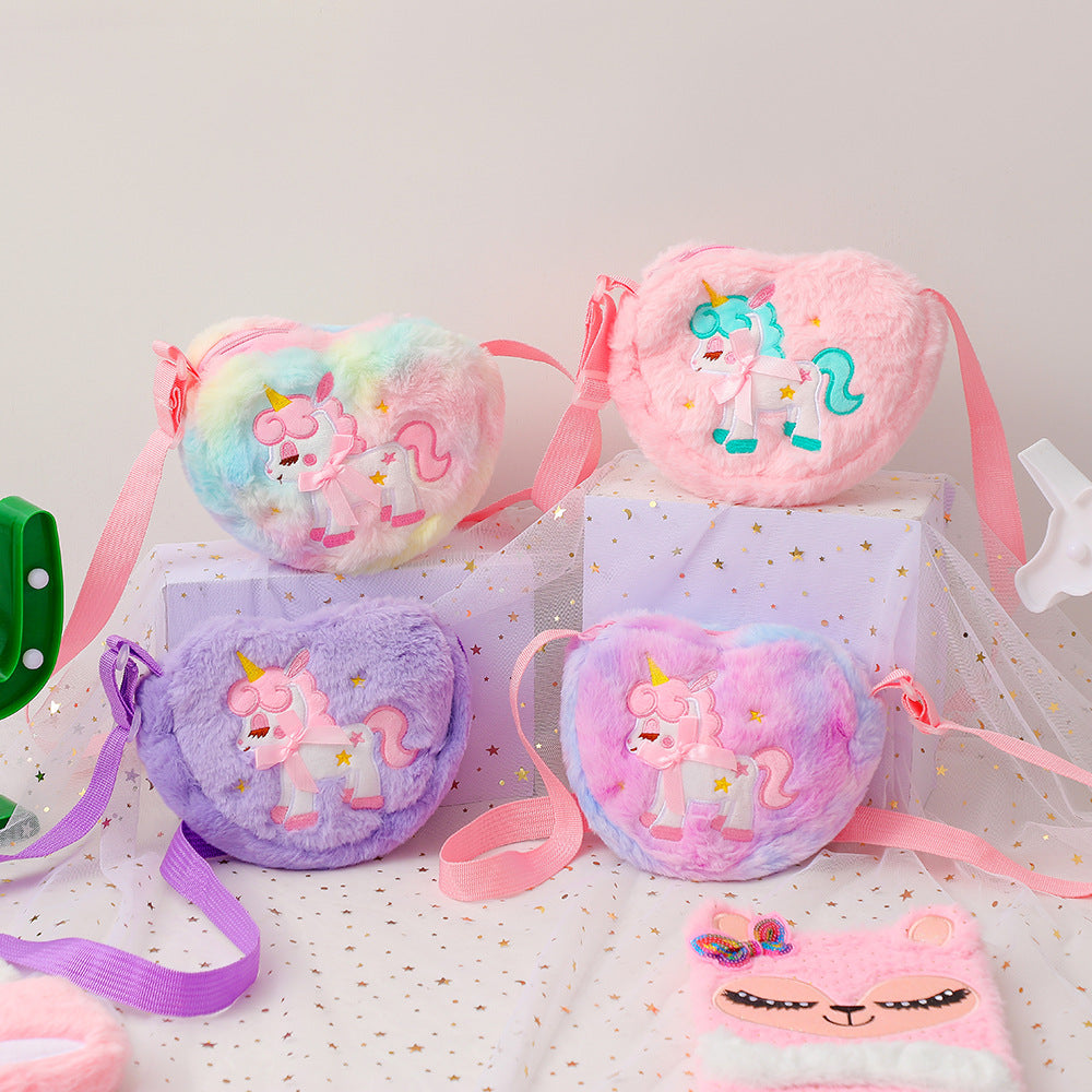 Plush Unicorn Embroidery Tie Dye Messenger Bag Shoulder Bag