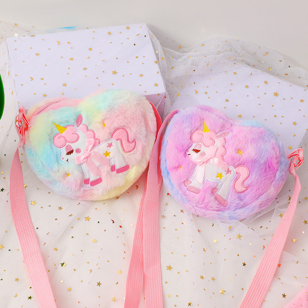 Plush Unicorn Embroidery Tie Dye Messenger Bag Shoulder Bag