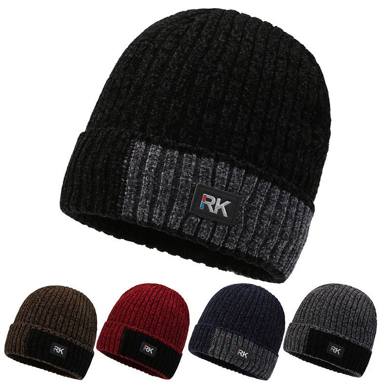 Mens Woolen Hat Thick Knitted Ear Mufflers Outdoor Hat