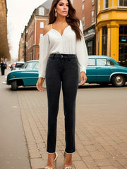 Washed Grey Skinny Jeans High Rise Cropped Denim Pants
