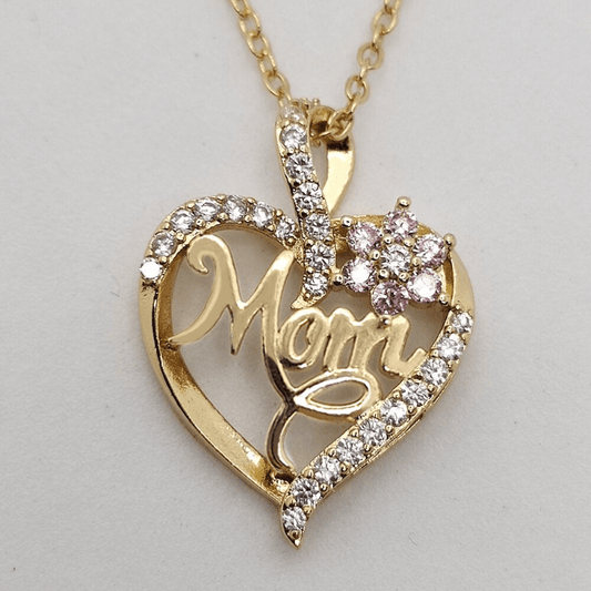 Heart & Flower Necklace Inlaid MOM Letter Pattern Neck Chain