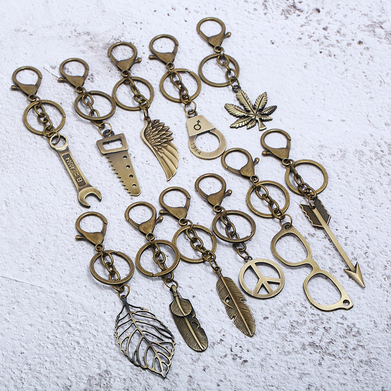 Alloy Leaf Glasses Feather Key Chain Creative Small Gift Bag Pendant