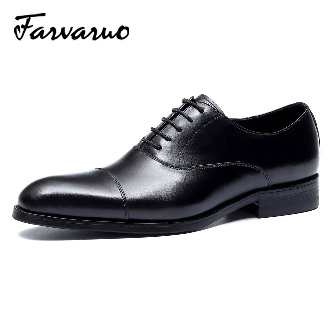 FARVARWO Men's Leather Cap Toe Oxford Dress Shoes