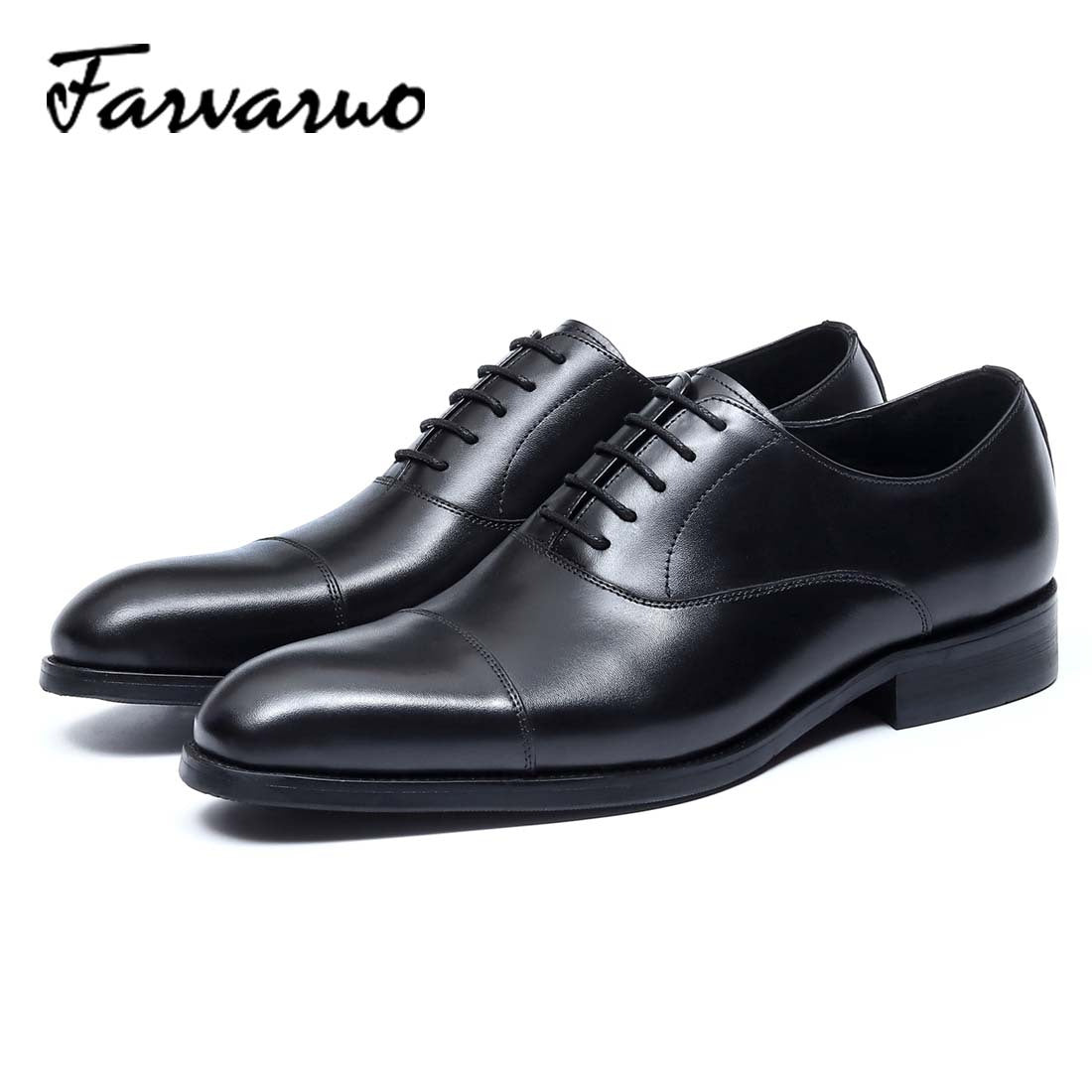 FARVARWO Men's Leather Cap Toe Oxford Dress Shoes
