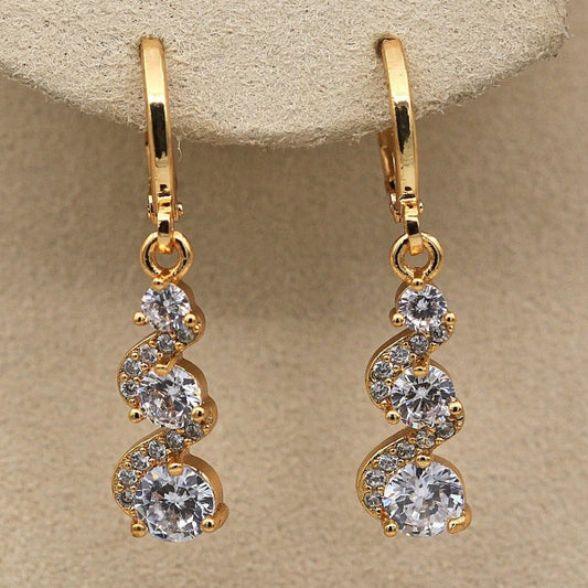 Vintage Green Stone Drop Earrings 14K Plated
