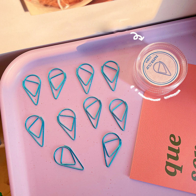 10pcs Metal Water Drop Paper Clip Stationery Office Supplies Bookmark Pin Clip