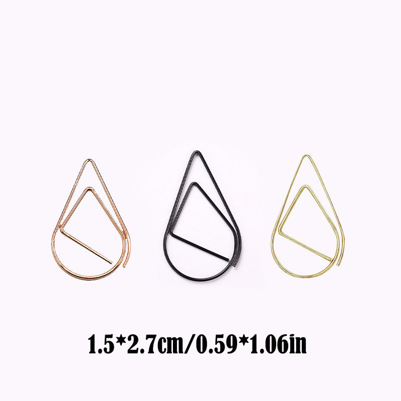 10pcs Metal Water Drop Paper Clip Stationery Office Supplies Bookmark Pin Clip