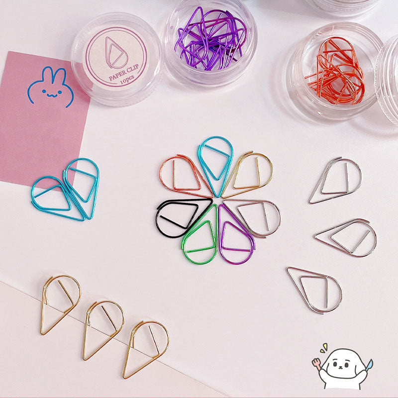 10pcs Metal Water Drop Paper Clip Stationery Office Supplies Bookmark Pin Clip