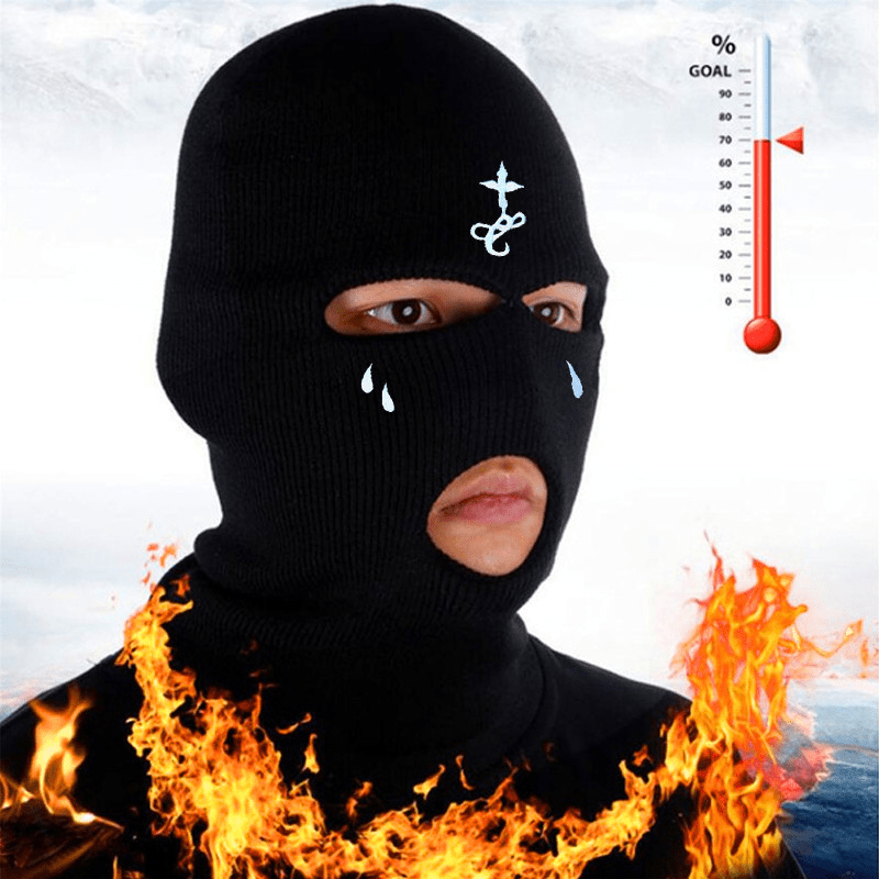 Cross Embroidery Ski Mask Balaclava Hat Knit Beanie