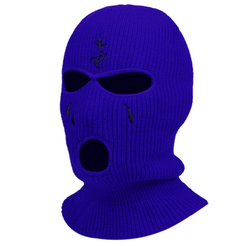 Cross Embroidery Ski Mask Balaclava Hat Knit Beanie