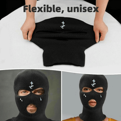 Cross Embroidery Ski Mask Balaclava Hat Knit Beanie