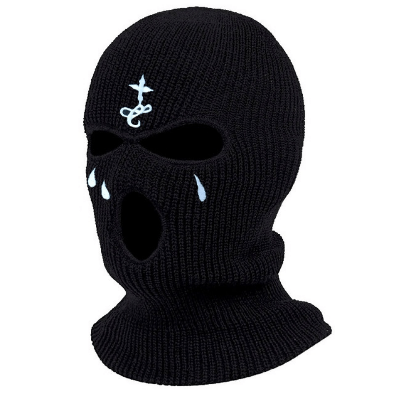 Cross Embroidery Ski Mask Balaclava Hat Knit Beanie