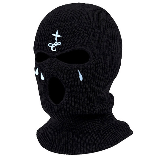 Cross Embroidery Ski Mask Balaclava Hat Knit Beanie