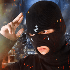 Cross Embroidery Ski Mask Balaclava Hat Knit Beanie