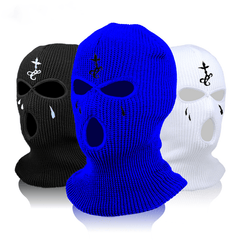 Cross Embroidery Ski Mask Balaclava Hat Knit Beanie