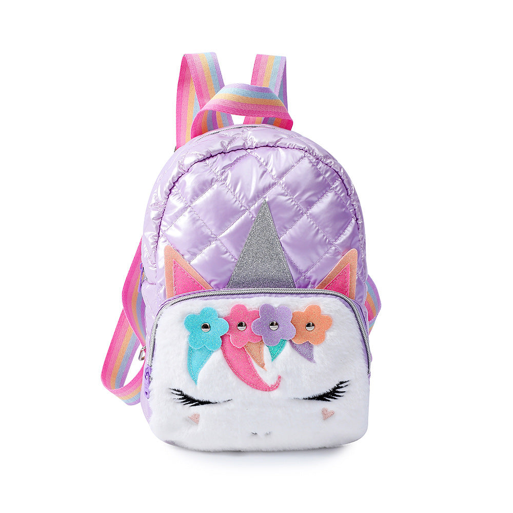 Quilted Unicorn Cartoon Plush Backpack for Girls