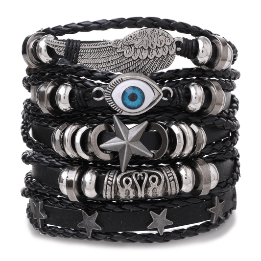 5pcs set Men's Leather Bracelet Stylish Adjustable Bracelet
