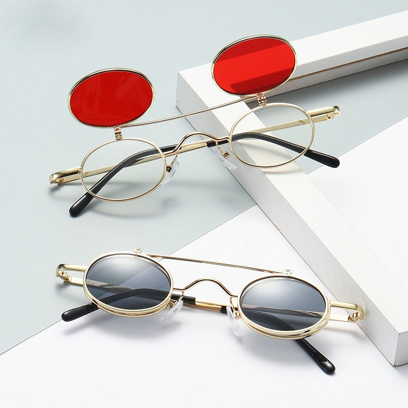 Punk Small Frame Flip Sunglasses Retro Street Shooting UV Protection Glasses