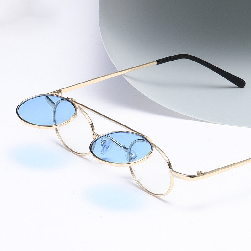 Punk Small Frame Flip Sunglasses Retro Street Shooting UV Protection Glasses