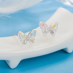Girls' Butterfly Studs Zirconium Inlaid Sweet Earrings
