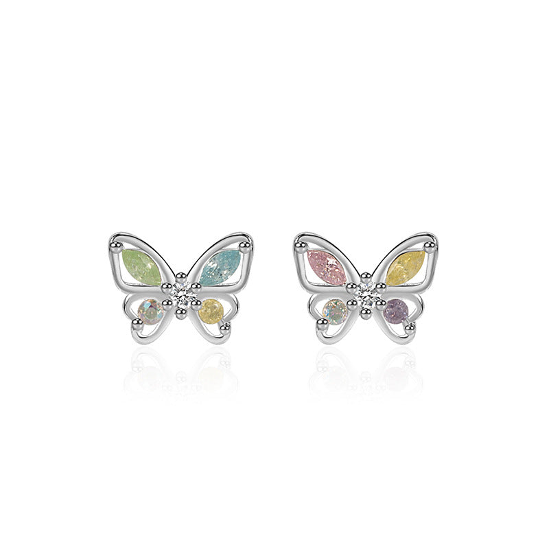 Girls' Butterfly Studs Zirconium Inlaid Sweet Earrings