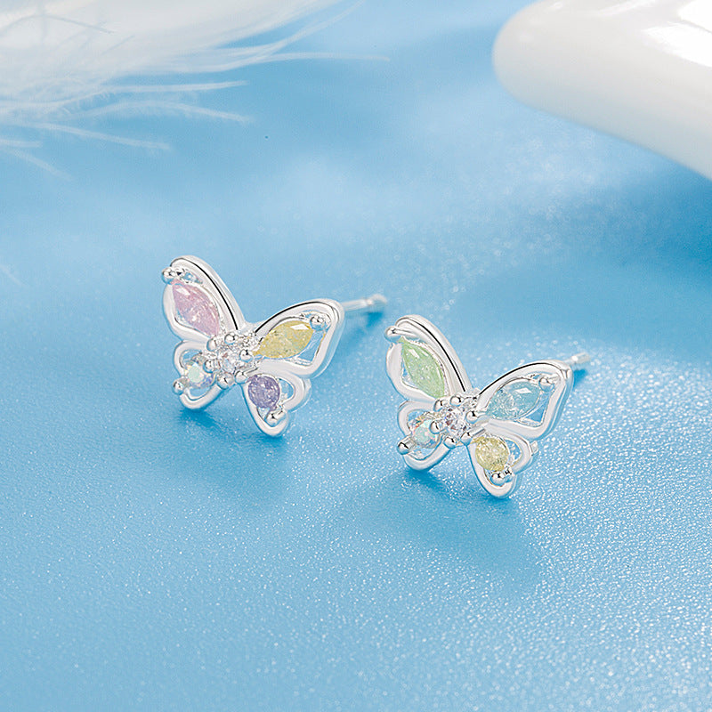 Girls' Butterfly Studs Zirconium Inlaid Sweet Earrings