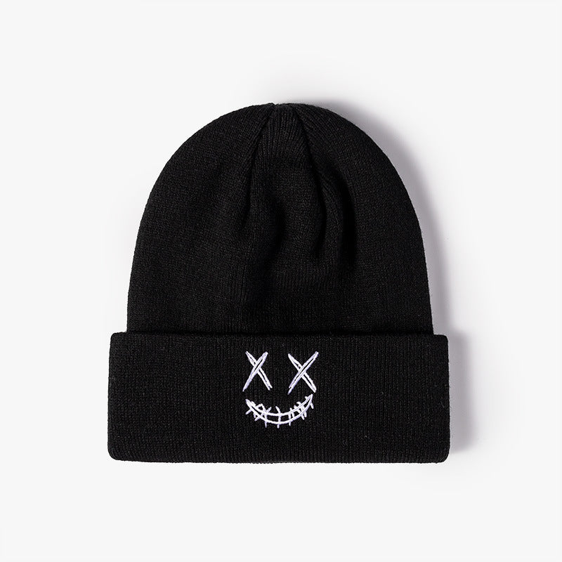Unisex Embroidered Funny Happy Face Knit Hat Autumn Winter Warm Wool Hat
