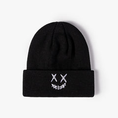 Unisex Embroidered Funny Happy Face Knit Hat Autumn Winter Warm Wool Hat