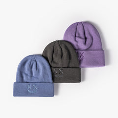 Unisex Embroidered Funny Happy Face Knit Hat Autumn Winter Warm Wool Hat