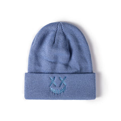Unisex Embroidered Funny Happy Face Knit Hat Autumn Winter Warm Wool Hat