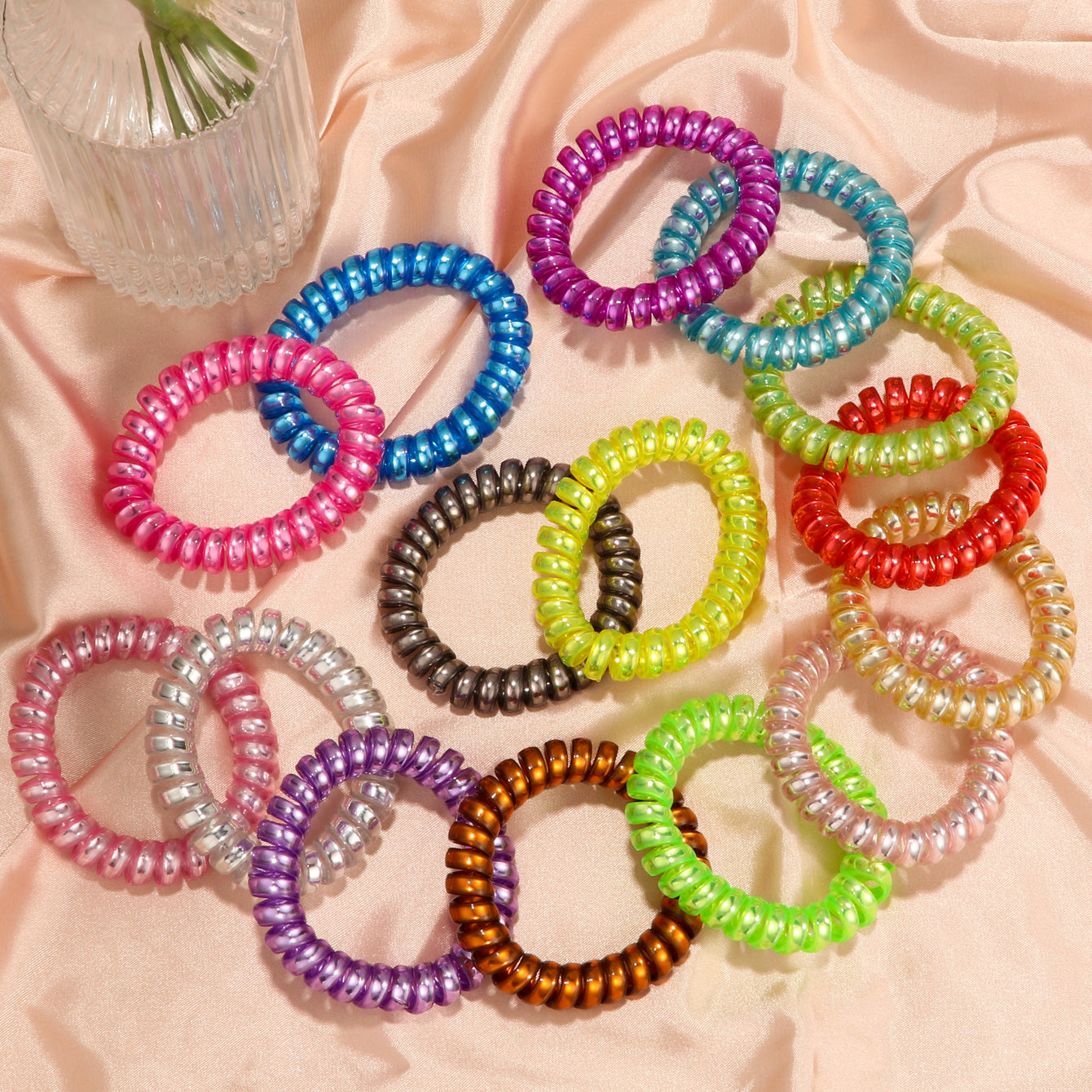 15pcs Spiral Hair Ties No Crease Hair Ties Phone Cord Hair Ties Candy Colors