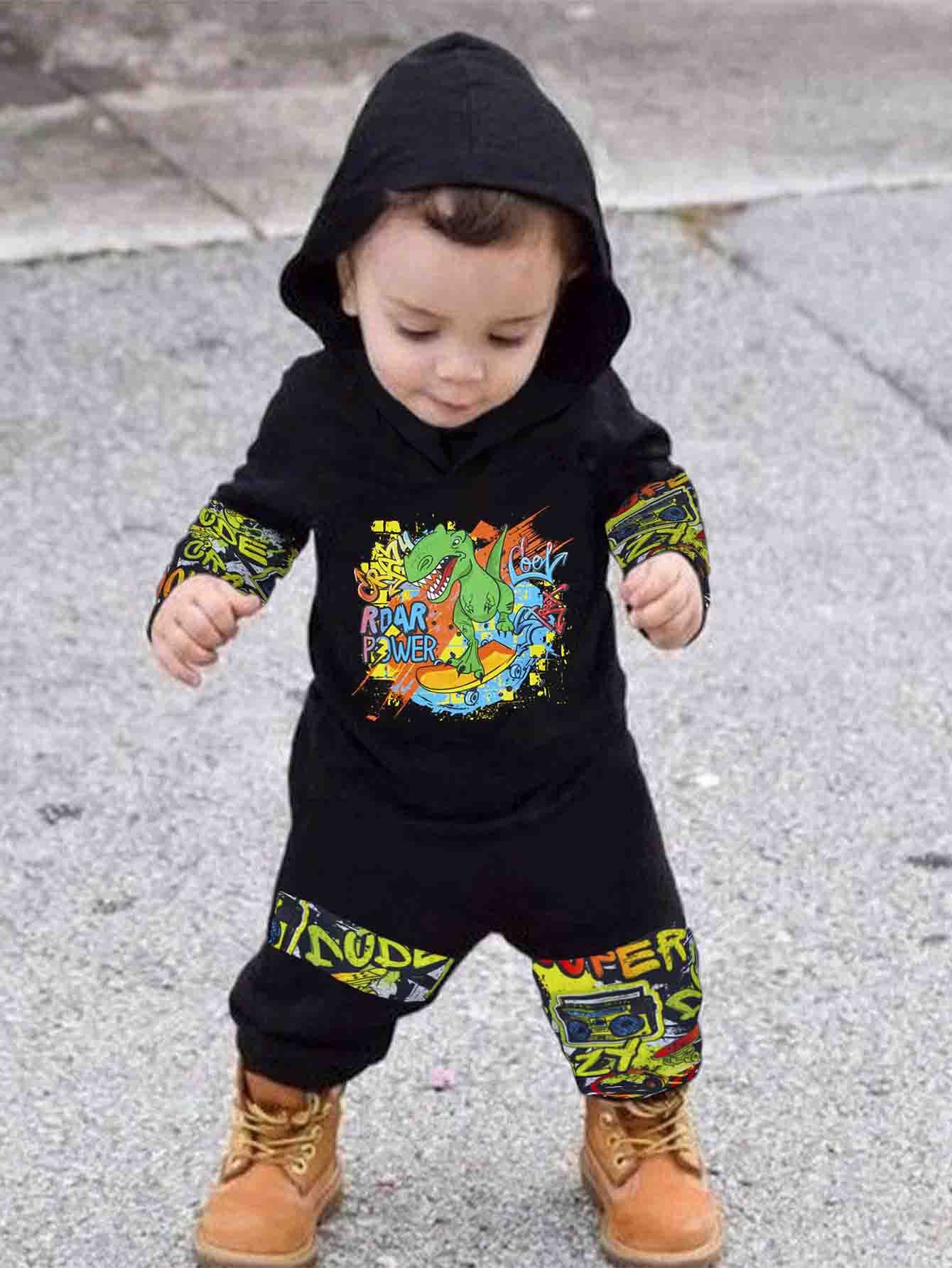 Boys Dinosaur Print Hoodie & Pants Set